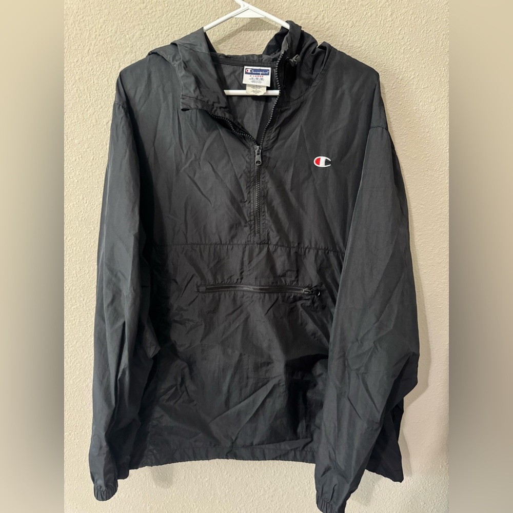 Men’s Champion Black Pullover Anorak Windbreaker with Embroidered Logo